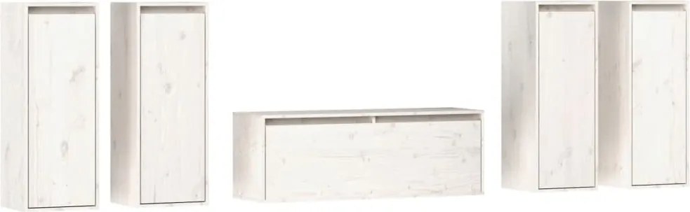 vidaXL Comode TV, 5 buc., alb, lemn masiv de pin