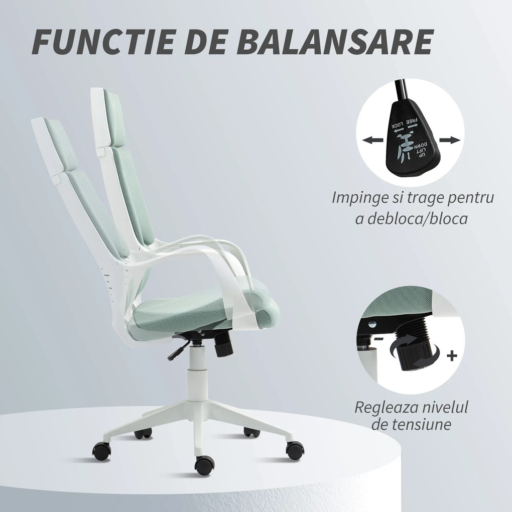 HOMCOM Scaun pentru Birou sau Gaming în Material Textil cu Spătar Înalt Verde | Aosom Romania