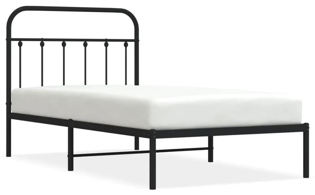 352572 vidaXL Cadru de pat metalic cu tăblie, negru, 100x190 cm