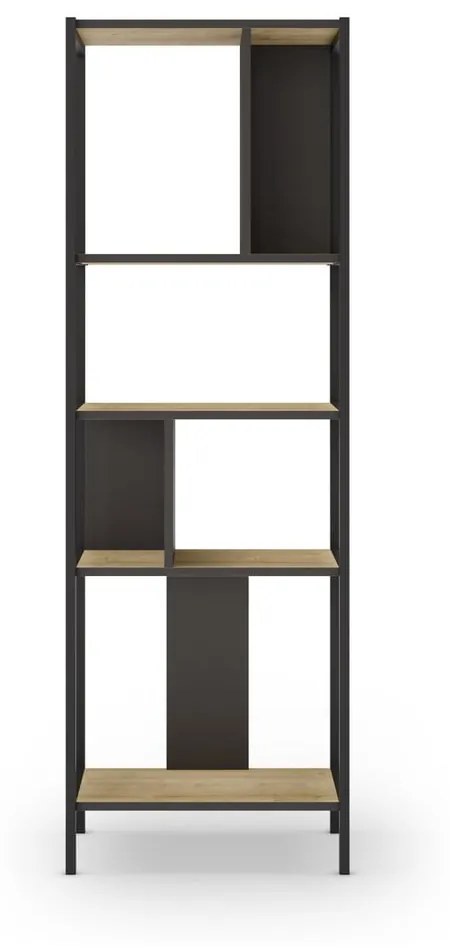 Bibliotecă neagră/în culoare naturală cu aspect de lemn de stejar 58x175 cm Alabama – Marckeric