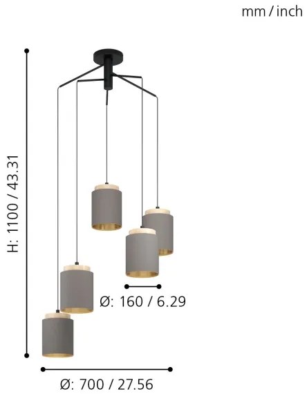 Eglo 99447 - Lustră suspendată cu cablu ALBARIZA 5xE27/40W/230V stil păianjen