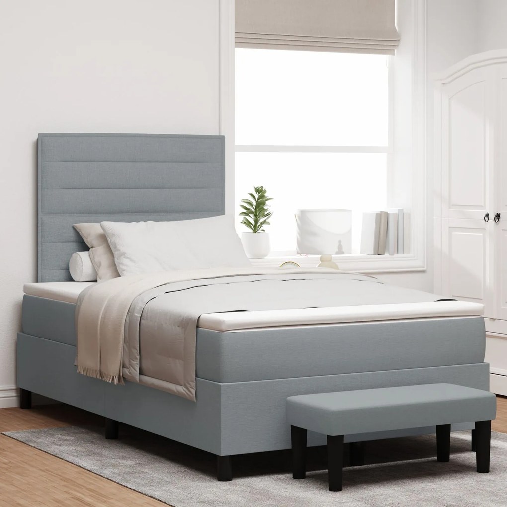 vidaXL Pat cu arcuri cu saltea și băncuță gri deschis 120x190 cm material textil