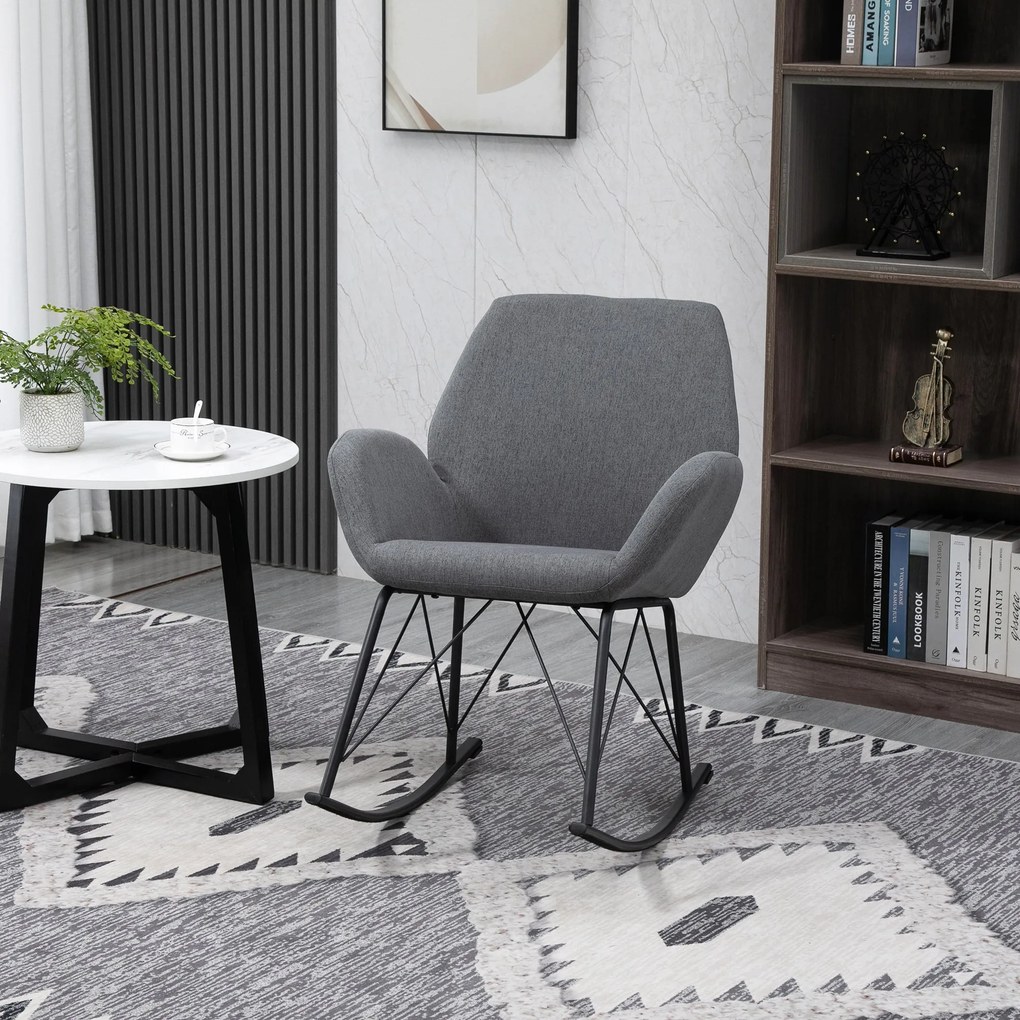 HOMCOM Balansoar Design Modern din Metal, Fotoliu Balansoar Tapitat pentru Sufragerie si Living, Gri
