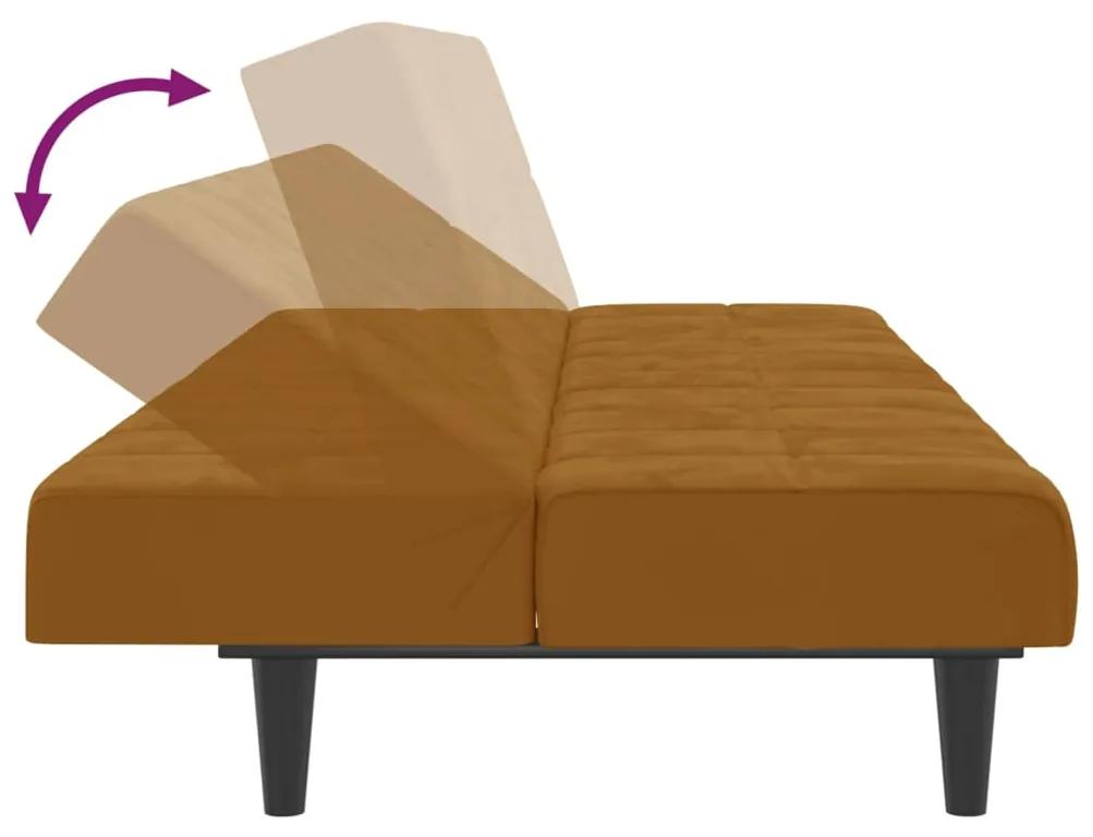 Canapea extensibila cu 2 locuri, maro, catifea Maro, Fara suport de picioare