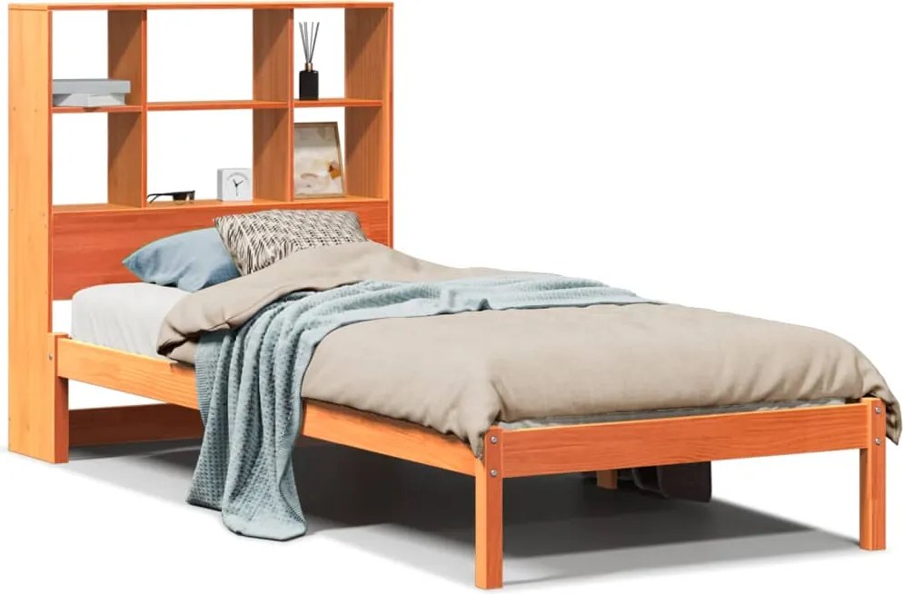 vidaXL Pat bibliotecă fără saltea maro ceruit 75x190 cm lemn masiv pin