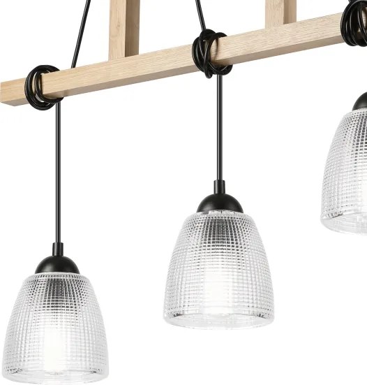 Lustră suspendată cu cablu LEANDRA, 3xE27/15W/230V, stejar/negru