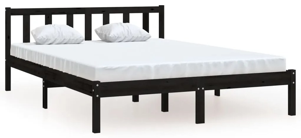 810066 vidaXL Cadru de pat, negru, 140x190 cm, lemn de pin masiv