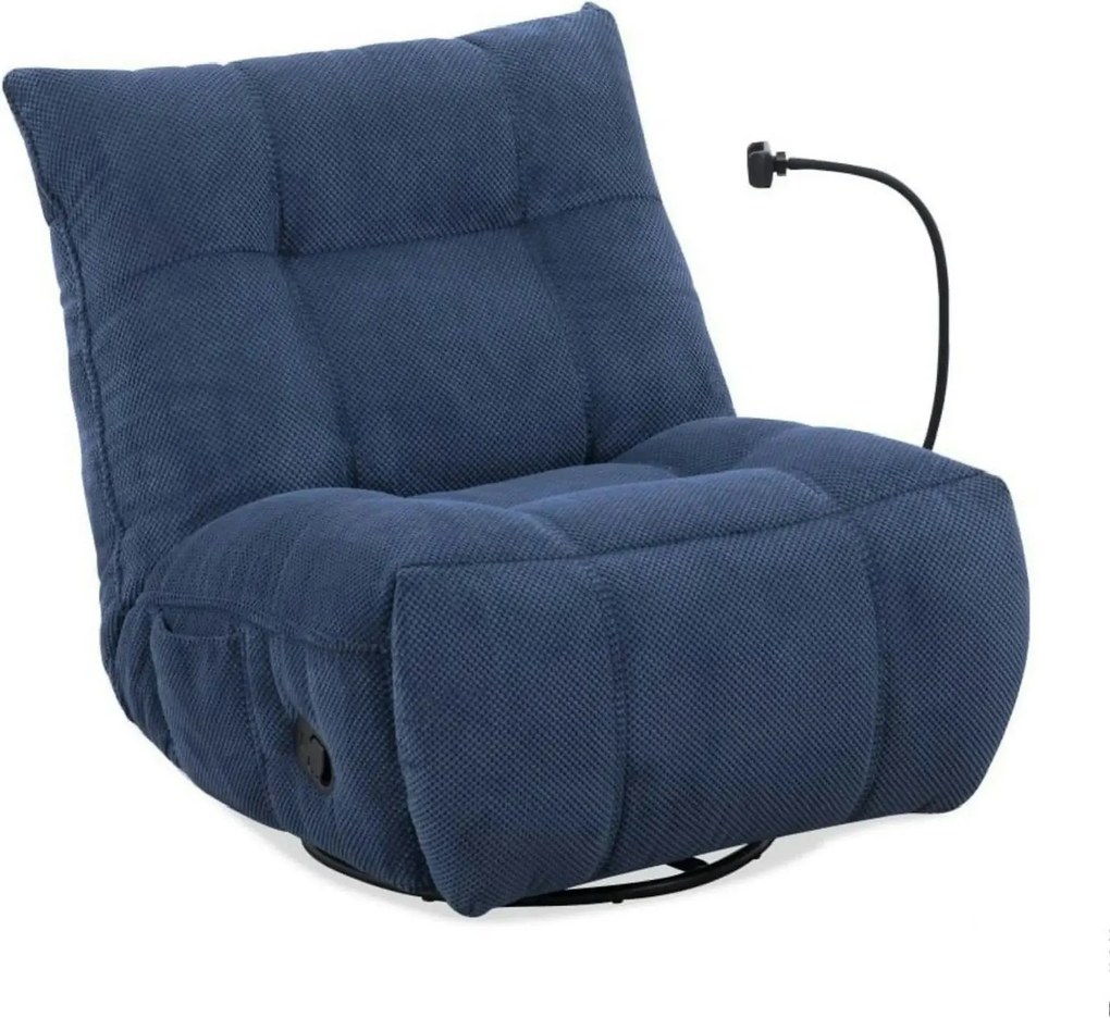 Fotoliu recliner MARCUS, albastru/negru, stofa clasica/metal, 84x104x9