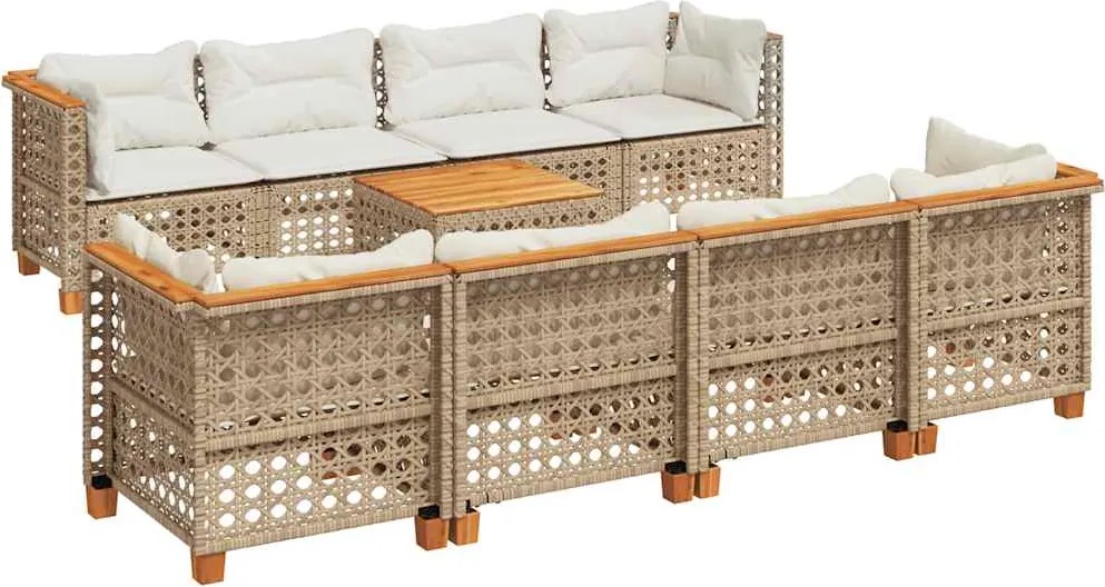 vidaXL Set canapele de grădină, 9 piese, cu perne, bej, poliratan