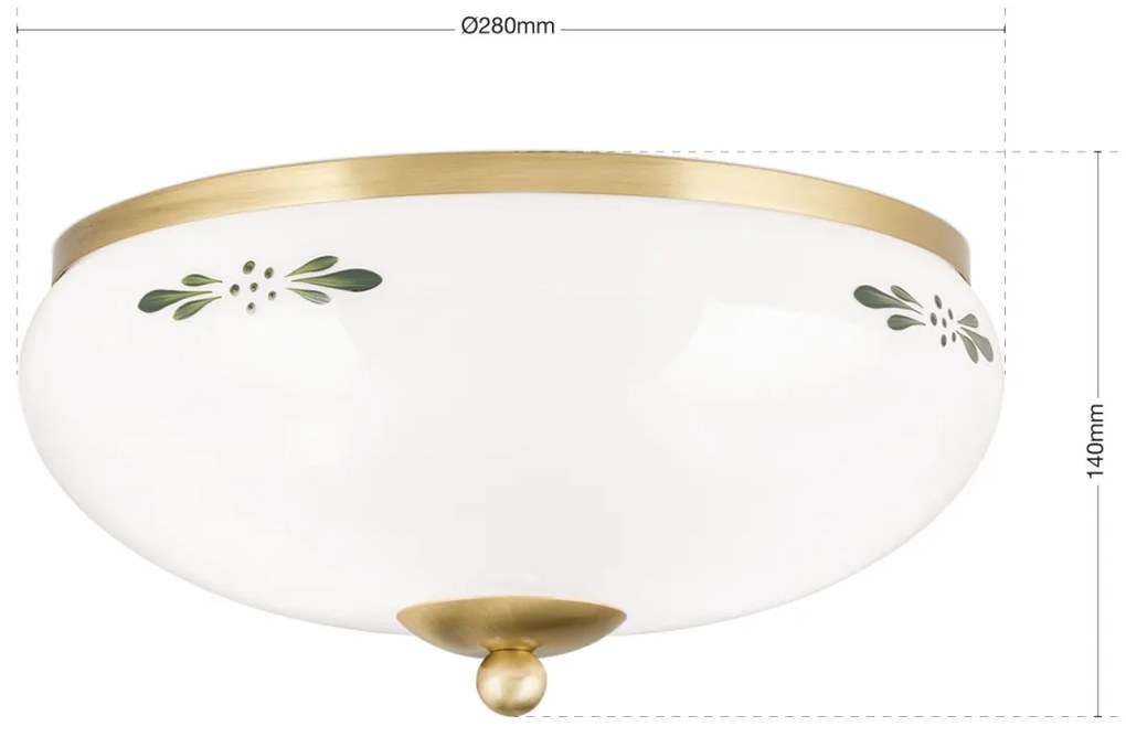 Plafoniera clasica Landhaus 28cm alama satin/ sticla opal decor verde