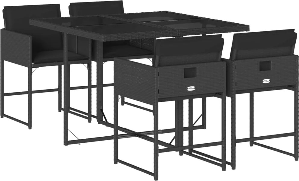 vidaXL Set mobilier de grădină cu perne, 5 piese, negru, poliratan