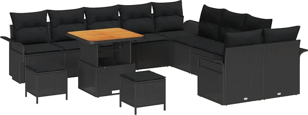 vidaXL Set de canapele pentru grădină cu pernă 13 pcs Negru poliratan