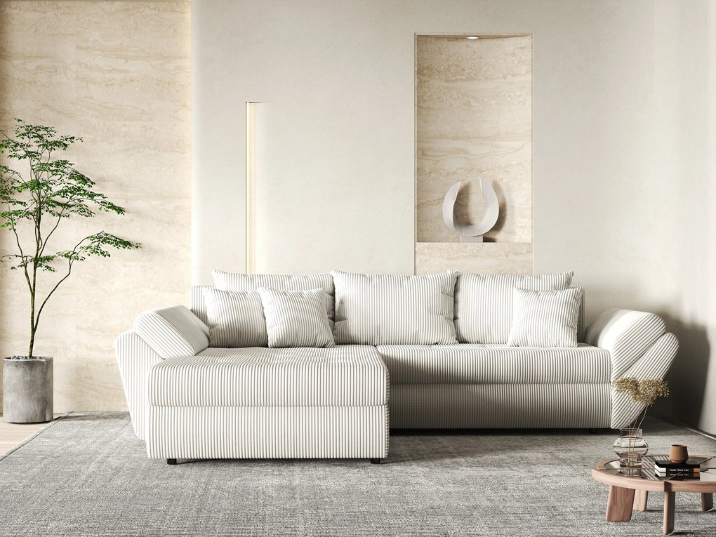 Colțar extensibil dumonde cu ladă de depozitare si sezut confortabil din spuma high-density, Loana Zoom Crem 270x185 cm