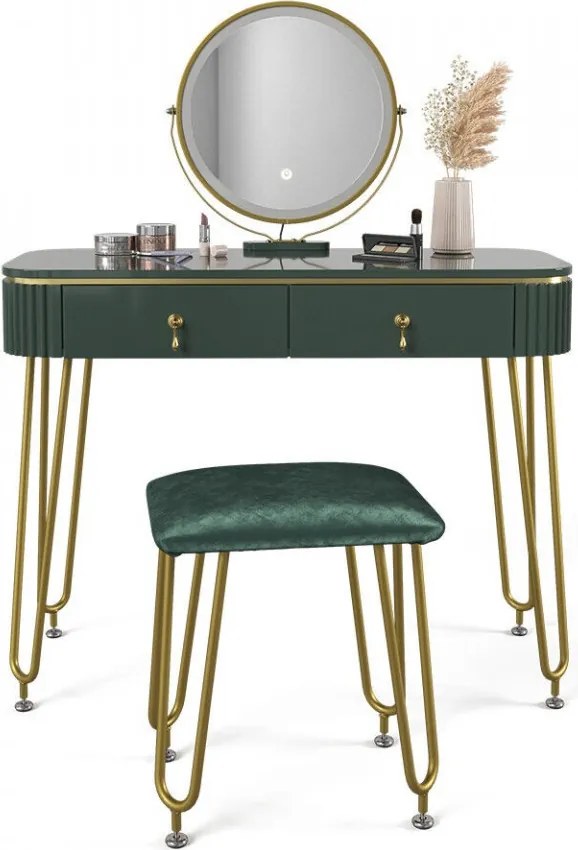 Masuta machiaj cu Oglinda LED si 2 Sertare pentru Cosmetice, Set Masa toaleta 100 cm, masuta cosmetica, vanity - SEV203