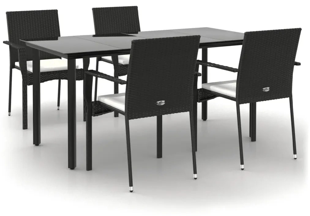 3185134 vidaXL Set mobilier de grădină cu perne, 5 piese, negru, poliratan