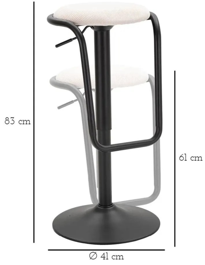 Scaun de bar alb/negru cu înălțime ajustabilă tapițat (înălțime șezut 61 cm) Destiny – Mauro Ferretti