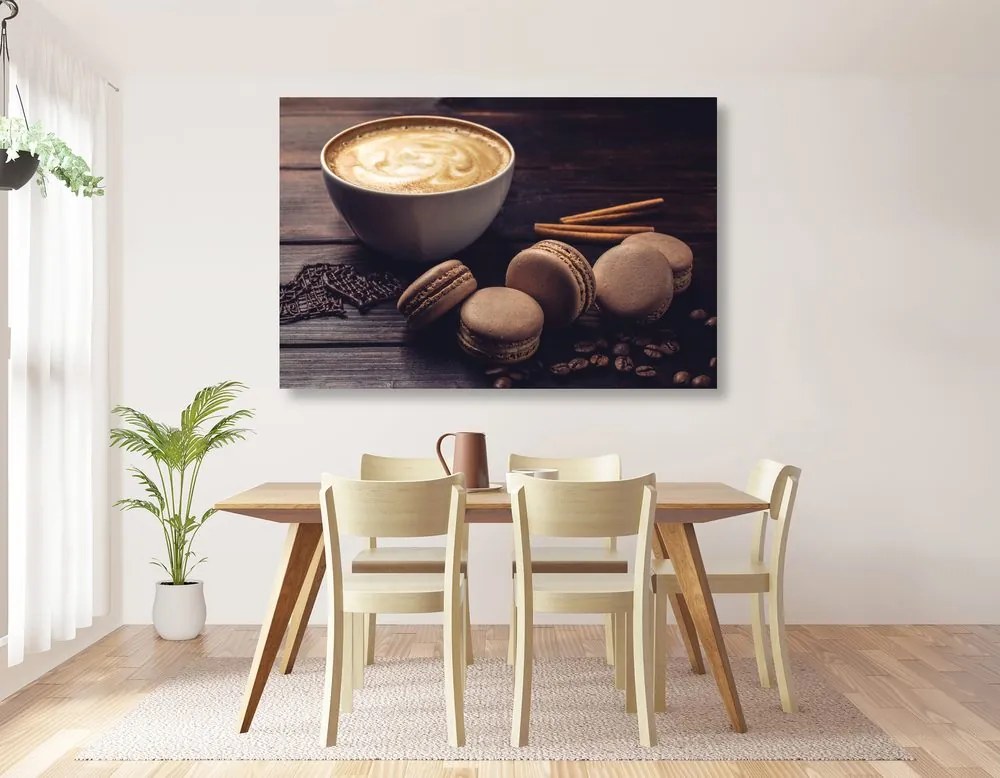 Tablou cafea cu macarons de ciocolată