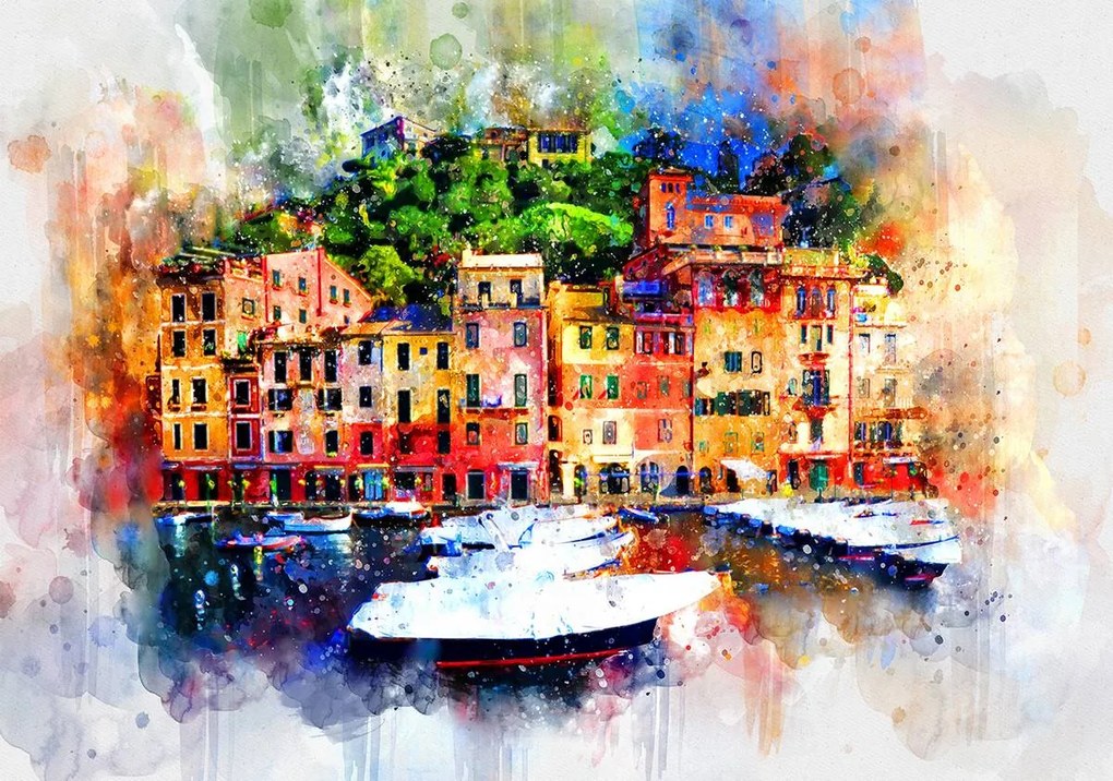 Fototapet - Orașul - pictura cu aquarelă (254x184 cm)
