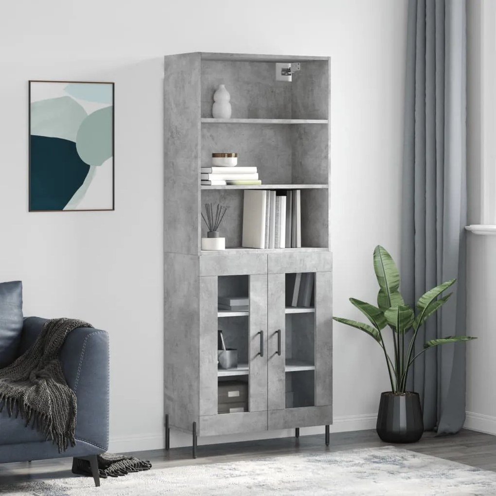 vidaXL Dulap înalt, gri beton, 69,5x34x180, lemn compozit
