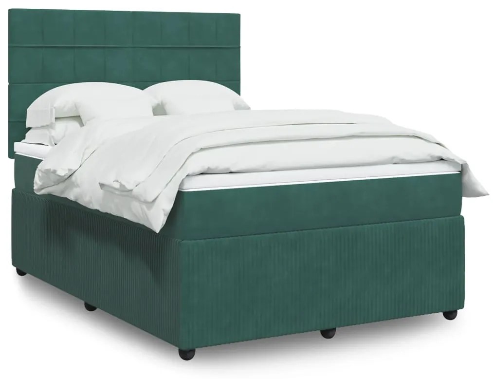 3292337 vidaXL Pat box spring cu saltea, verde închis, 140x190 cm, catifea