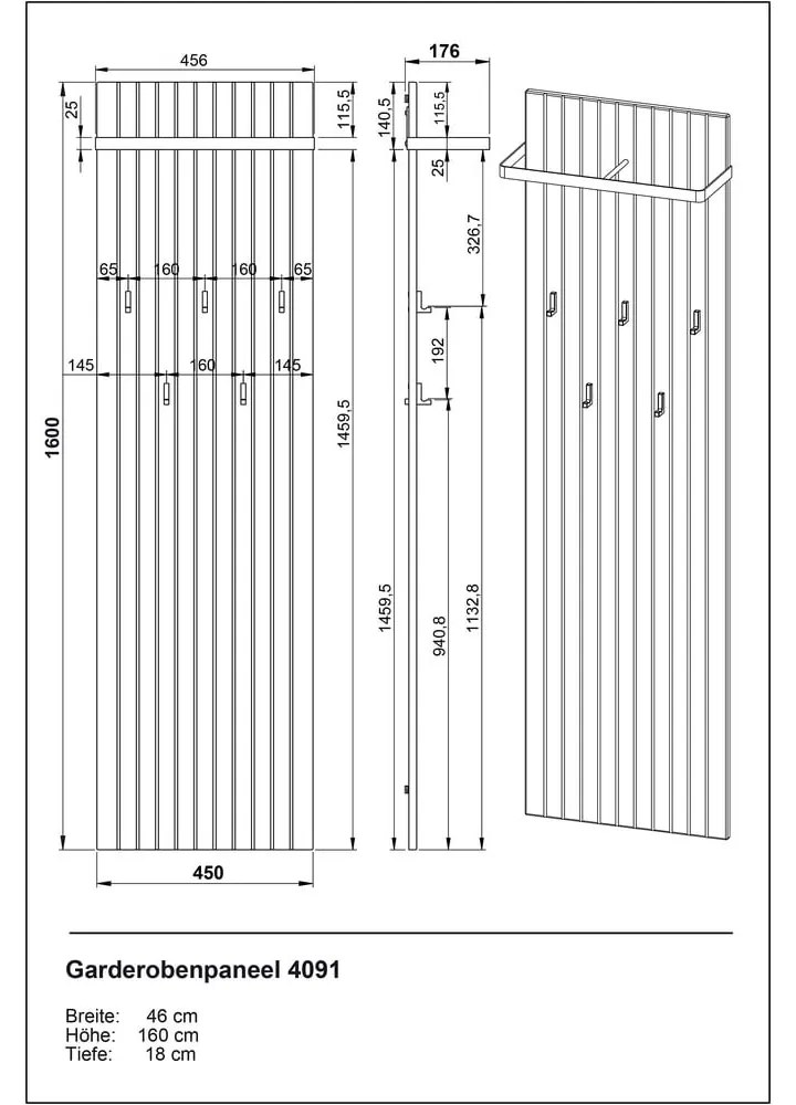 Cuier de perete în culoare naturală cu aspect de lemn de stejar 46 cm Libbiano – Germania
