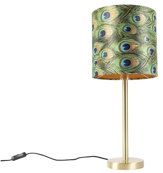 Lampă de masă botanică din alamă cu umbră de păun 25 cm - Simplo