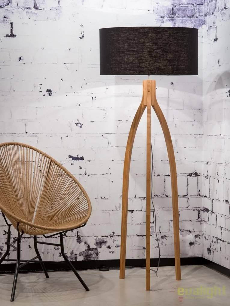 Lampadar cu trepied, realizat din materiale naturale, durabile si ecologice, Annapurna negru