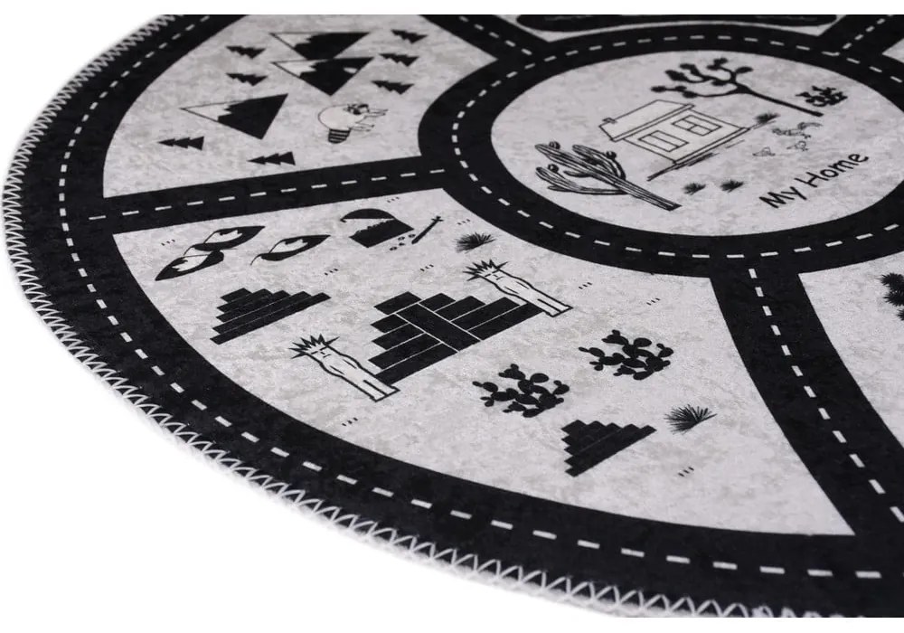 Covor de joacă pentru copii alb-negru lavabil ø120 cm My Home – Vitaus