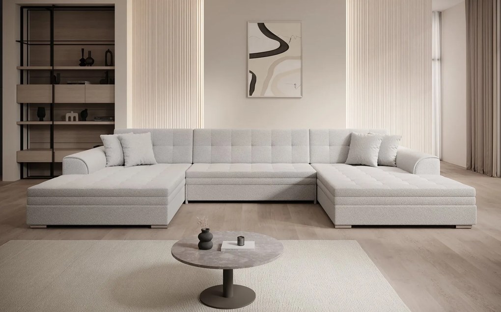 Colțar lemn masiv extensibil Vento Personalizabil, 359 × 165 × 87 cm - Soft 17 - piele alba
