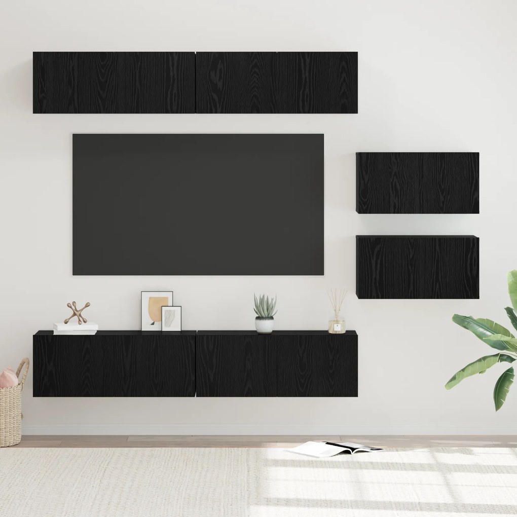 vidaXL Set comodă TV Pe perete 6 pcs Stejar negru 80 x 30 x 30.5 cm