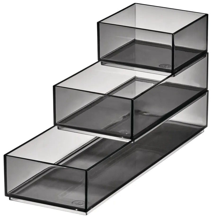 Organizatoare de baie negru-mat pentru cosmetice 3 buc. din plastic reciclat Stack &amp; Slide – iDesign