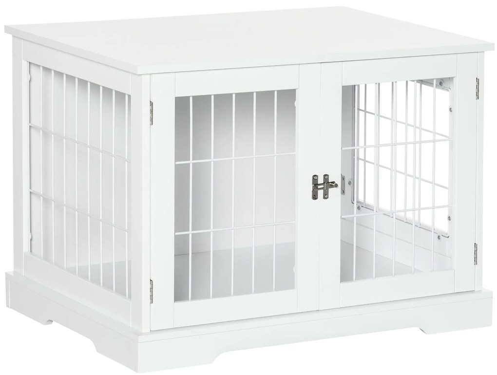 PawHut Cușcă pentru câine 2 în 1 masă de suport cu 2 uși cu sistem de siguranță - dim. 76L x 54.5l x 56H cm - Metal și MDF | Aosom Romania