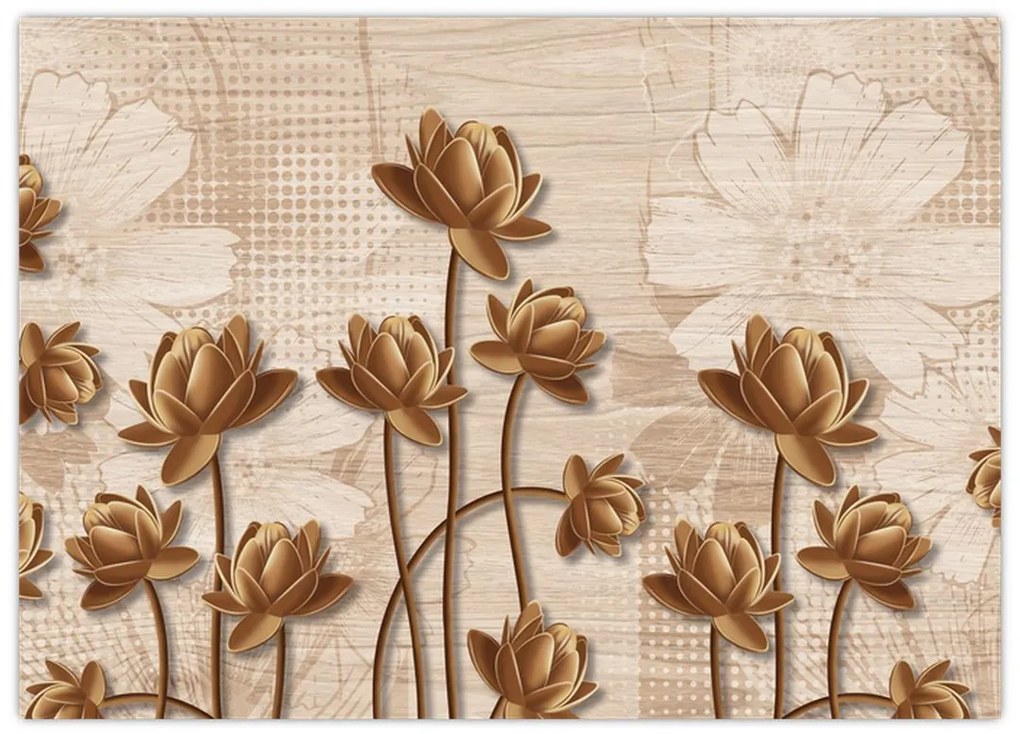 Tablou cu abstracția florilor - maro (70x50 cm)