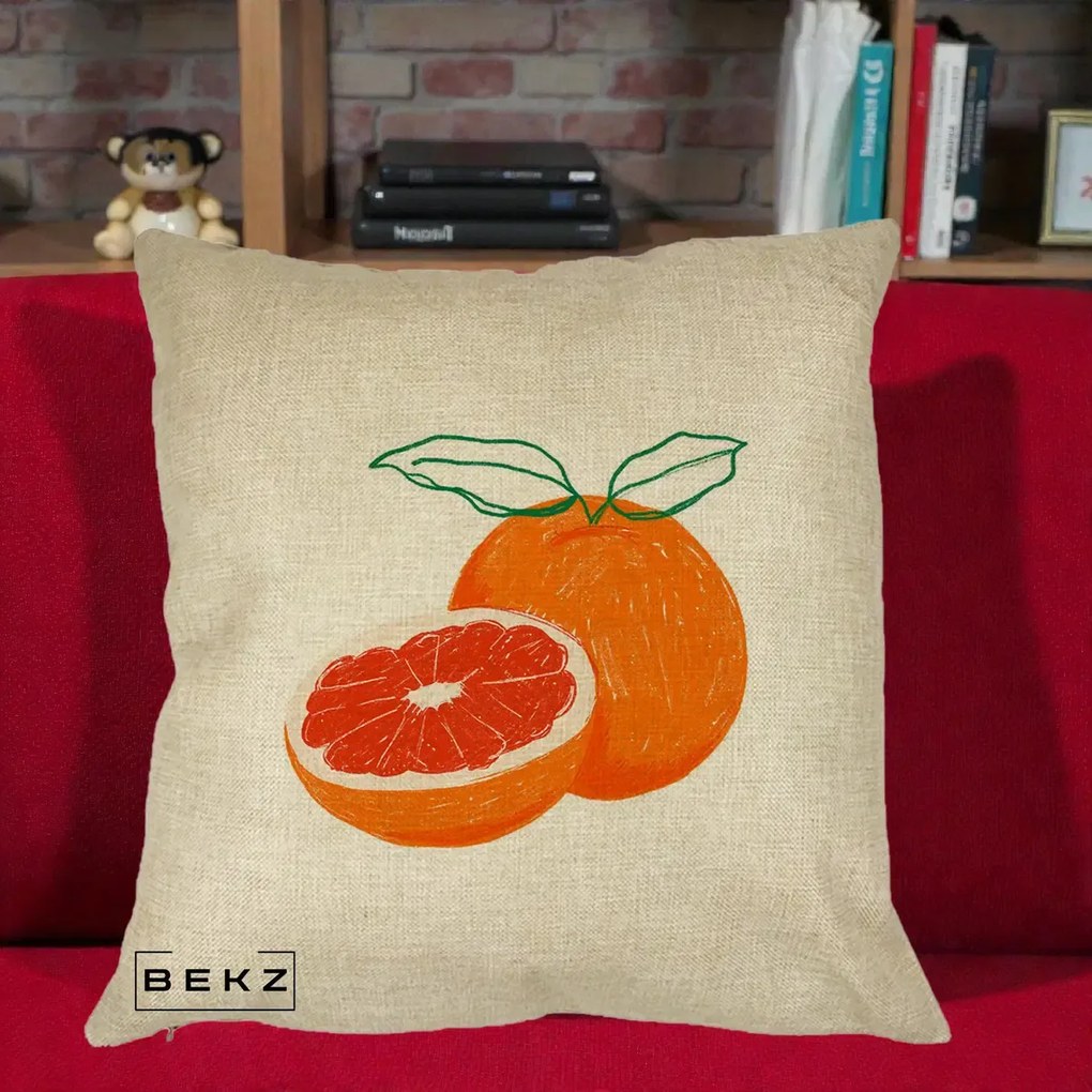 Perna Decorativa Grepfrut Citrus, 40x40 cm, Crem, Husa Detasabila, Perna Inclusa, BEKZ®