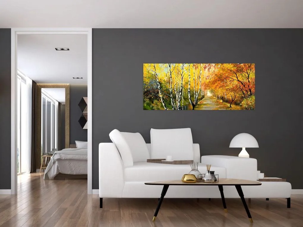 Tablou - Alee romantică de-a lungul apei, pictură în ulei (120x50 cm)