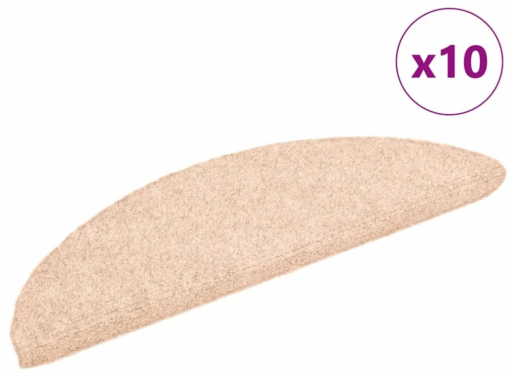 vidaXL Covorașe autoadezive pentru scări, 10 buc., 56x17x3 cm, crem, semirotunde