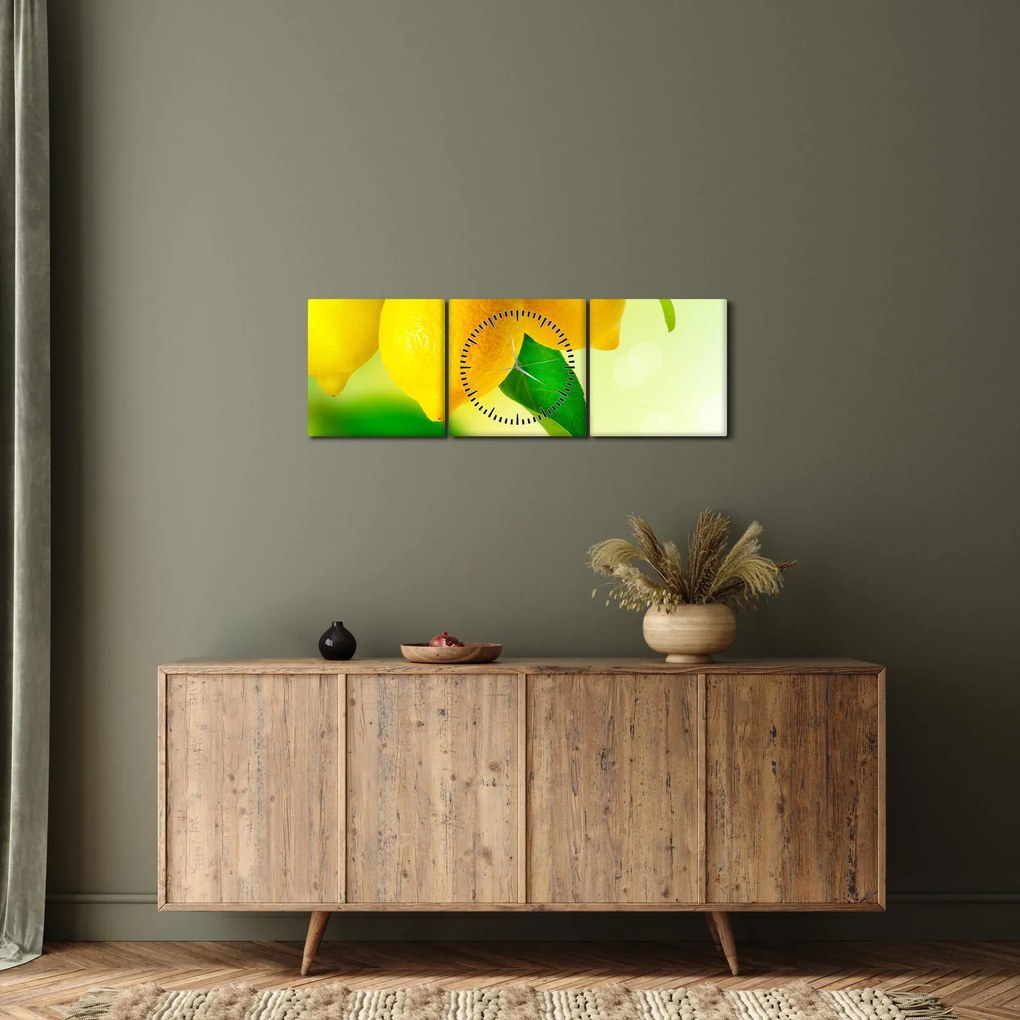 Tablou cu lămâi (cu ceas) (90x30 cm)