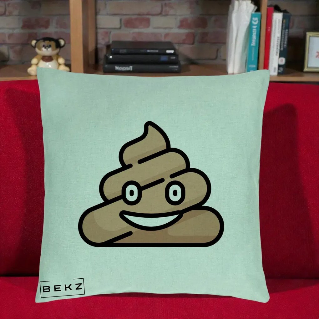 Perna Decorativa Emoji Poop Funny, 40x40 cm, Verde Menta, Husa Detasabila, Perna Inclusa, BEKZ®