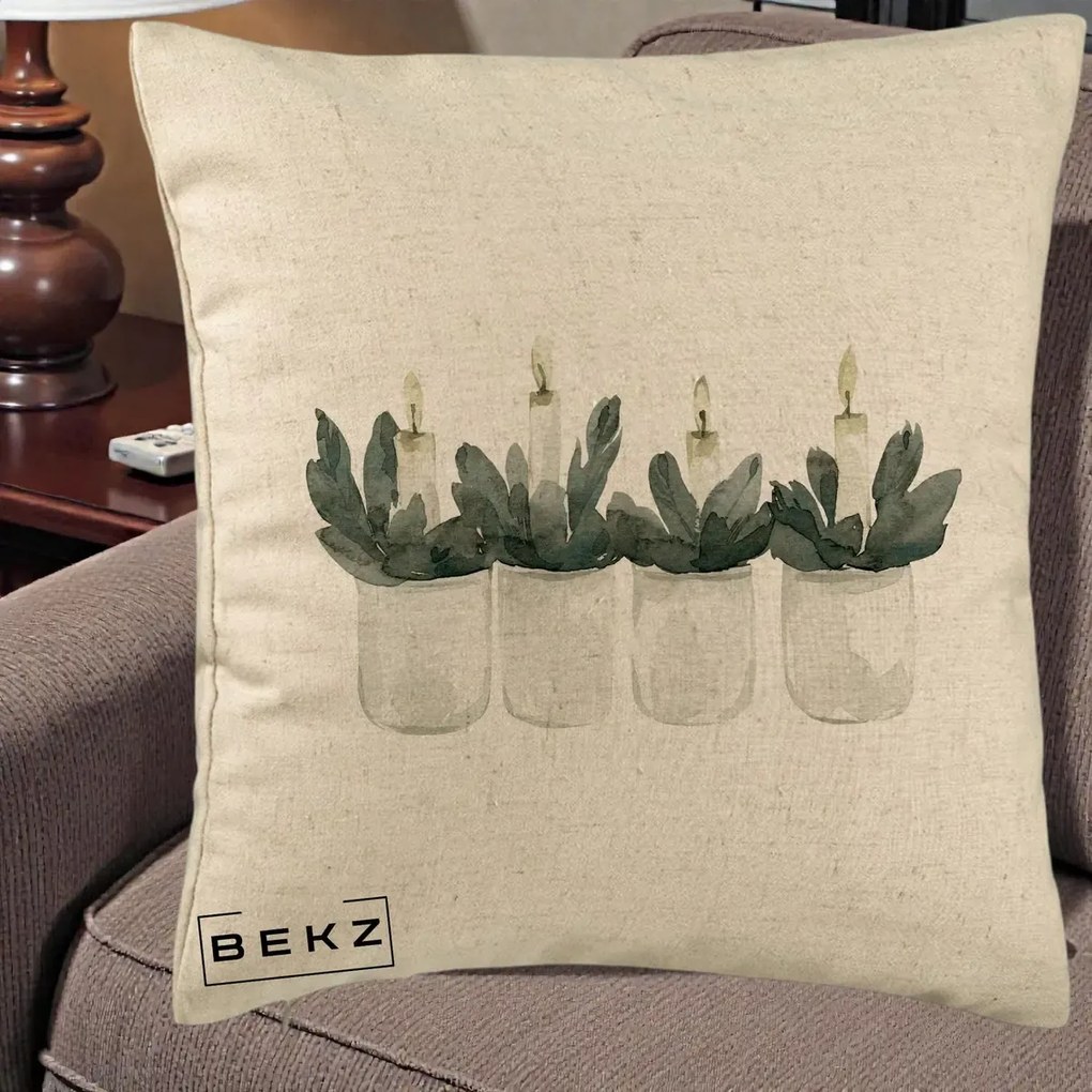 Perna Decorativa Lumanari Advent in Borcane, 40x40 cm, Bej, Husa Detasabila, Perna Inclusa, BEKZ®