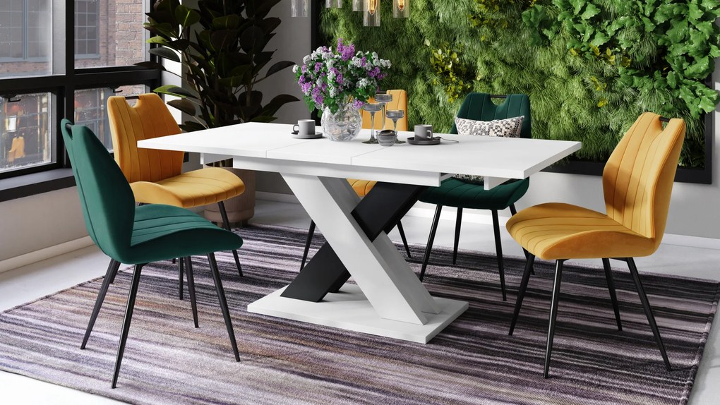 Mazzoni KARO Alb Mat/Negru Mat – MASĂ/MĂSUȚĂ DE CAFEA MODERNĂ CU BLAT EXTENSIBIL până la 180 cm