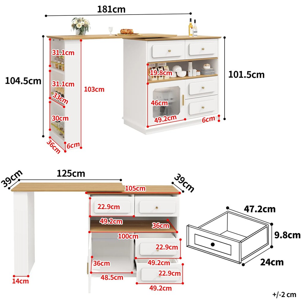Masă de bar extensibilă cu spațiu de depozitare, Alb | Aosom Romania