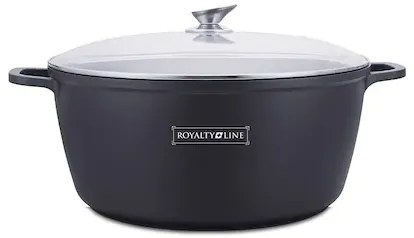 Oala mare, 24 litri, 44 cm tip cratita marmorata antiaderenta, cu capac, pentru zacusca, bulion, gemuri, cu protectie manere din silicon Royalty Line