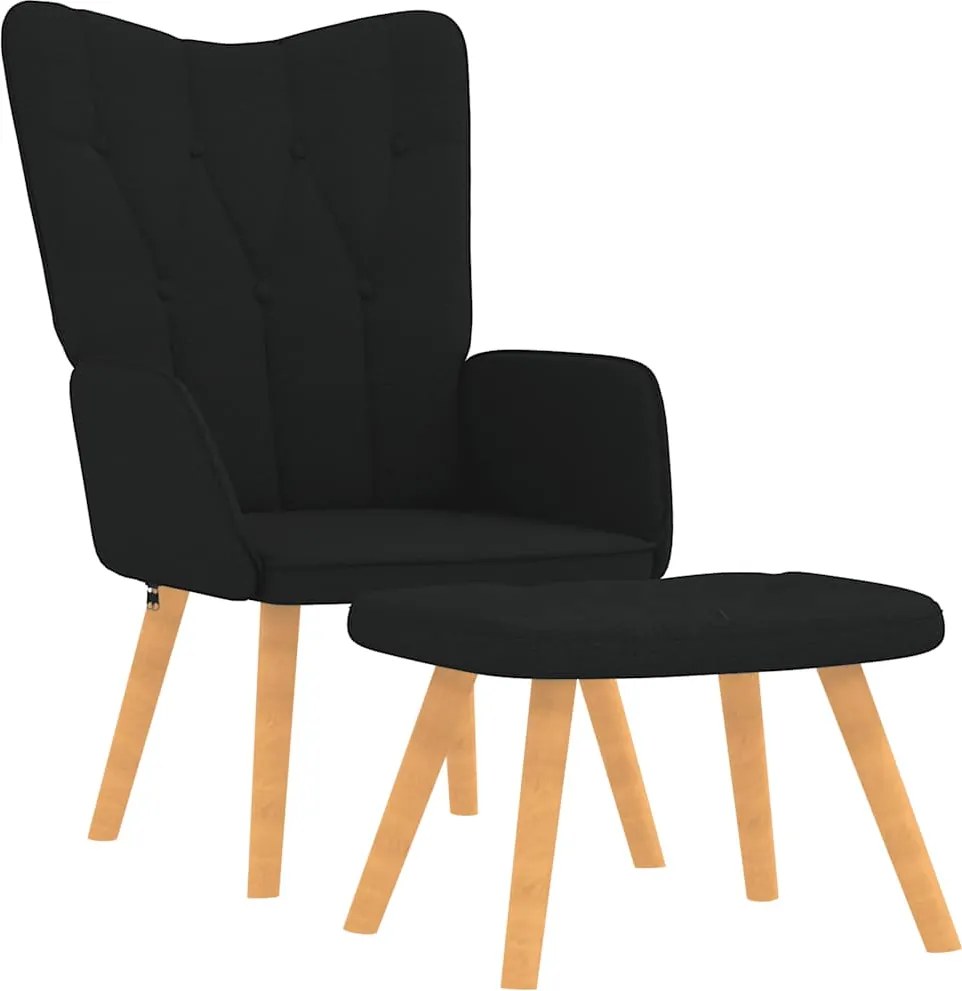 vidaXL Scaun de relaxare cu taburet, negru, textil