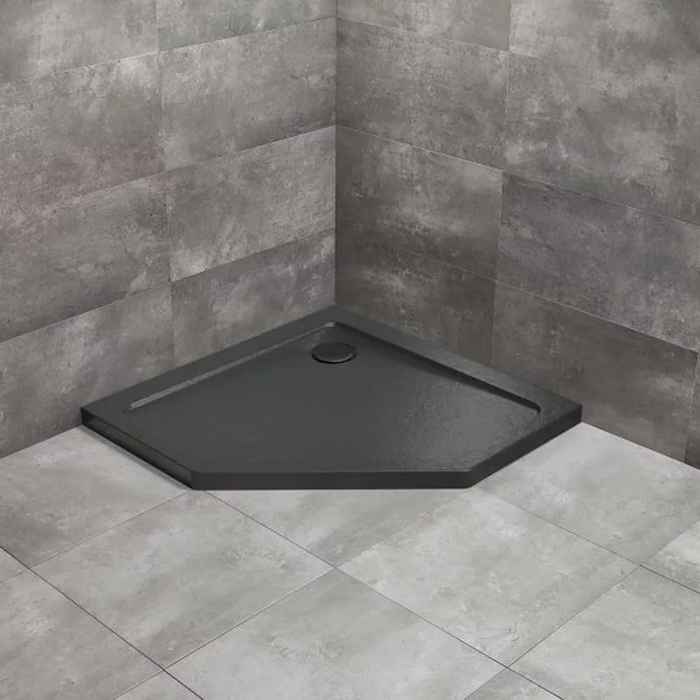 Cadita dus pentagonala Radaway Doros PT Stone 90x90 cm acril negru