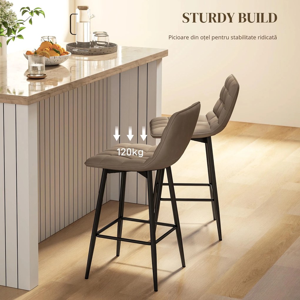 HOMCOM Scaune de bar nordic 84 cm maro din catifea si metal | Aosom Romania