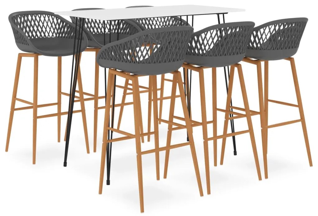 vidaXL Set mobilier de bar, 7 piese, alb și gri