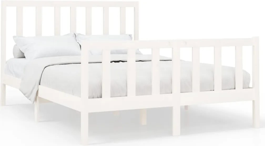 vidaXL Cadru de pat fără saltea, alb, 140x200 cm, lemn masiv pin