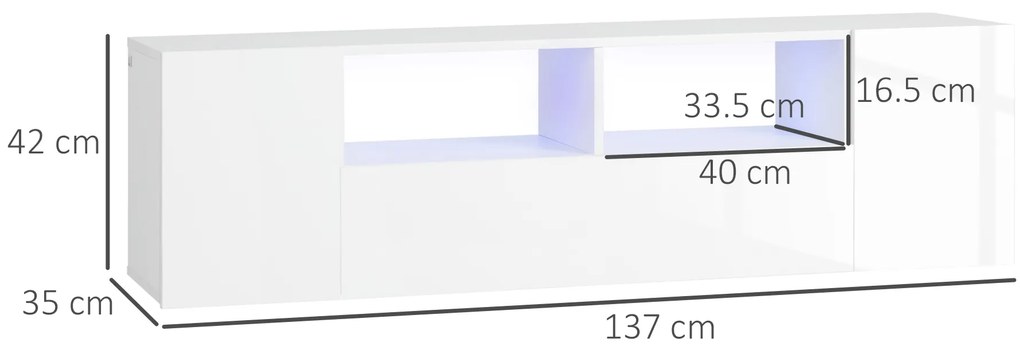 Dulap pentru Televizor cu Luciu Intens pentru Televizoare de pana la 60” cu lumini LED, Suport TV cu Rafturi HOMCOM | Aosom Romania