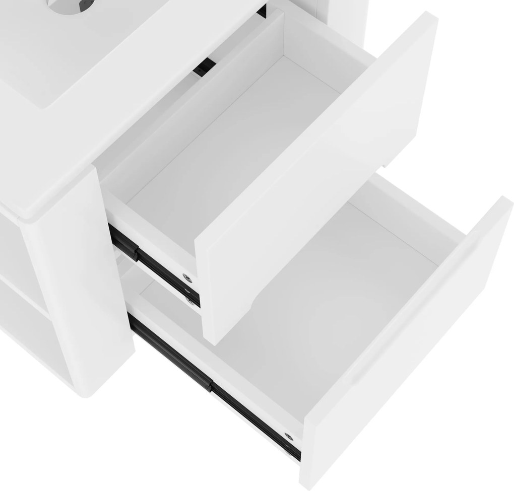 Dulap de baie suspendat cu iluminare LED cu senzor radar, două sertare și rafturi laterale, 61x46x50 cm, Alb