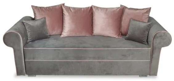 Canapea Extensibila Cu Lada De Depozitare Sofia, Gri Si Roz, 250 x 105 x 75 Cm